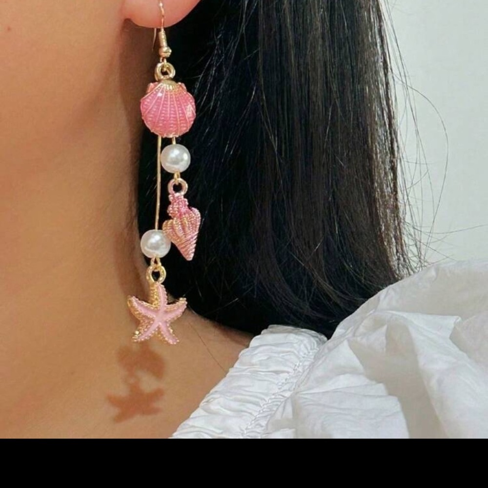Pink and Gold Charm Dangle Earrings